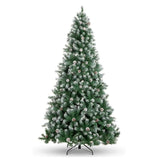 Garvee 9ft Pre-Lit Christmas Tree with Pinecone, Artificial Xmas Tree with Snowy Branch Tips, Hinged Metal Stand, Flame-Retardant Material, Fake Christmas Tree for Yard, Home, Entrances - 