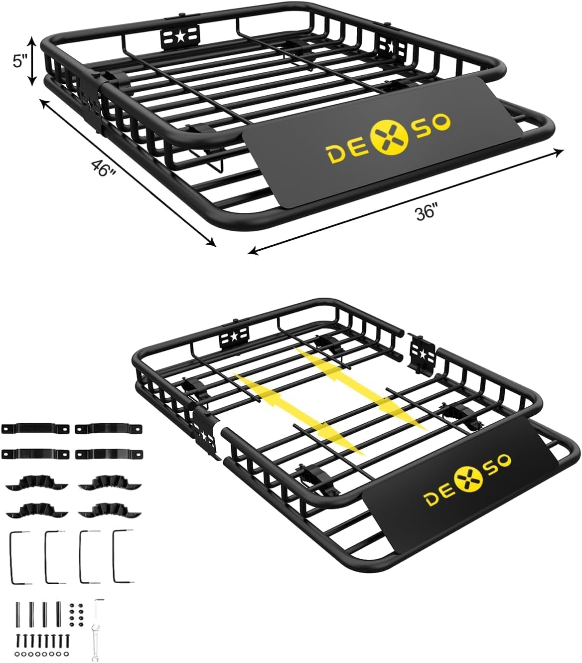 Garvee 46" x 36" Universal Roof Rack Basket Bundle With 15 Cubic Ft Waterproof Bag, Heavy-Duty 200LBS Capacity For SUV Truck Van, Black