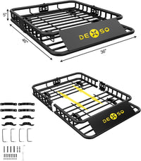 Garvee 46" x 36" Universal Roof Rack Basket Bundle With 15 Cubic Ft Waterproof Bag, Heavy-Duty 200LBS Capacity For SUV Truck Van, Black