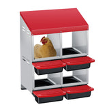 Garvee Chicken Nesting Box 4 Compartments Red Galvanized Steel Laying Nest Boxes with Perch for Egg Laying - Red 2X2 Hole