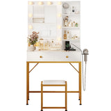 Garvee Vanity Desk with Mirror and Lights, Makeup Vanity Table with Chair & Charging Station for Bedroom, White, Adjustable Lighting