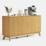 Garvee 58" Modern Farmhouse Buffet Cabinet with Curved Doors & Adjustable Shelves for Dining Room Coffee Bar Console Living Room Natural Oak