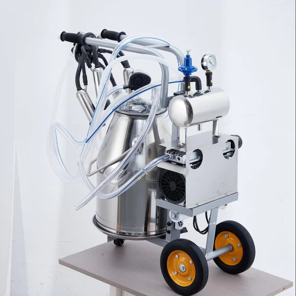 Garvee Cow Milking Machine Portable Electric 55KPA 15000 RPM with 25L Stainless Steel Bucket Silicone Cups Tubes for Cows & Goats