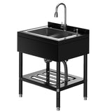Garvee Stainless Steel Utility Sink With 360° Faucet, 25.7"×20.7"×39.5", Freestanding, Black Powder-Coated, Heavy Duty for Garage & Kitchen - Silver