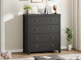 Garvee Bedroom Dresser 37" Tall 4 Drawer Chest Black Engineered Wood Storage Cabinet for Closet Nursery Living Room Hallway