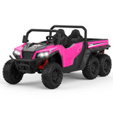 Garvee 24V 4WD 6-Wheel Electric Ride On Dump Truck with Remote Control, 2-Seater Kids Toy, Interactive Shovel, LED Lights, Music Player, Outdoor Play, Red - Pink