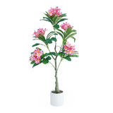 Garvee Artificial Frangipani Flower Tree with Long Stem, White Pot, 120cm, Realistic Look for Home & Weddings - Weiß