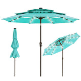 Garvee 9ft Patio Umbrella with Solar Lights, 3-Tier Ventilated Outdoor Table Umbrella, UV Protection, Large Deck and Pool Umbrella, Black - Turquoise Blue