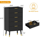 Garvee Fluted 5 Drawer Dresser With Gold Metal Handles For Bedroom Living Room Hallway Entryway, Small Storage Chest, Black - Black--5 Drawer