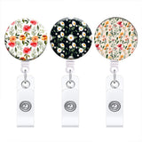 Garvee Retractable Badge Reel 3 Pieces Floral Epoxy Print Lightweight ID Card Holder for Nurses Doctors Office