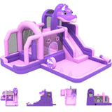 Garvee Bounce House for Kids, Inflatable Bouncy Castle with Water Slide, Dinosaur Themed Jumping Castle, Large Backyard Inflatable for Indoor/Outdoor Fun-Quick Setup, Complete Accessory Kit, 250 Lbs Capacity - Purple
