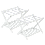 Garvee Premium Bamboo Luggage Rack Folding Suitcase Stand With Storage Shelf And Nylon Straps For Bedrooms Living Rooms Hotels White