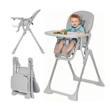 Garvee Baby High Chair Foldable Feeding Chair Adjustable Height Backrest Footrest Removable Tray Fast Folding Gray - Grey