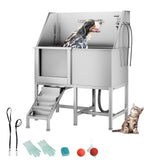 Garvee 62" Professional Stainless Steel Dog Bathing Station With Accessories For Large Dogs, 50 Inch Left Door, Silver