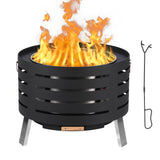 Garvee 26" Smokeless Fire Pit - Outdoor Wood Burning Bonfire with Removable Ash Pan, Bamboo Lid & Weather-Resistant Cover, Portable for Patio & Camping, Black - Black