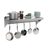 Garvee Stainless Steel Wall Mount Shelf 12 x 24 Inch, NSF Certified Shelf with 5 Hooks, 180 lb Load Capacity Floating Shelf Kitchen Storage Racks Commercial Shelves for Restaurant, Hotel and Garage - Silver