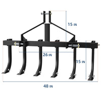 Garvee Plow Scarifier Implement, Removable Tractor Cultivator with 6 Scarifier Shanks, 48 Inches, 3 Point Tiller for CAT-0 & CAT-1 ATV/UTV