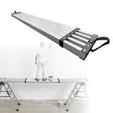 Garvee Aluminum Work Plank 8-13 ft Telescoping Scaffolding Plank 550 LBS Capacity Adjustable Lightweight Ladder Platform for Painting Roofing Window Cleaning - Silver