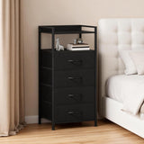 Garvee Fabric 4-Drawer Chest With Steel Frame & Open Shelf For Bedroom Or Living Room, 41x29x83.5cm, Lightweight Drawers, Durable Wood Panels - Noir