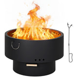Garvee 30 Inch Smokeless Fire Pit Portable Carbon Steel Firepit with Bamboo Lid for Outdoor Backyard Camping Picnic Black