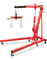 Garvee 2 Ton Engine Hoist Cherry Picker with Lever, 4400 Lbs Capacity, 6 Steel Casters, Foldable Design for Truck Engines, Boat Motors, Farm Equipment, Heavy-Duty Portable Hydraulic Crane, Red