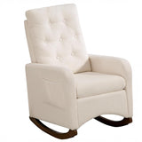 Garvee Nursery Rocking Chair Glider Rocker Upholstered Teddy Fabric High Backrest Side Pocket Rubber Wood Legs Comfy Nursing Chair Living Room