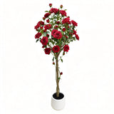 Garvee 1.5-Meter Artificial Rose Tree with Realistic Silk Flowers and Plastic Trunk in Decorative Pot for Indoor & Covered Outdoor Decor, Red & Green - White Flower Pot