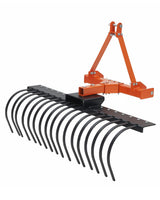 Garvee 50 in Landscape Rake With Replaceable Spring Steel Tines For CAT-0 CAT-1 Tractors, 360 Degree Rotation, Quick Mount, Carbon Steel Frame, Black - Orange