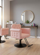 Garvee Salon Chair PU Leather Barber Chair Hydraulic Lift 360° Swivel Pink for Barbershop Beauty Spa Home - Pink