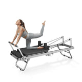 Garvee Fold-Up Pilates Reformer with 5-Spring Resistance, Portable Home Pilates Machine for Full-Body Workouts, Space-Saving, Carbon-Steel Frame, Black