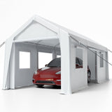 Garvee 10' X 20' Heavy Duty Portable Garage, 1.0 mm Steel Poles & 180 g PE Waterproof Canopy, Front & Rear Doors, 2 Side Doors, 4 Windows, White