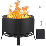 Garvee 26" Smokeless Fire Pit with Ash Tray Base, Wood Burning Firepit with Adjustable Foot&Fire Poker,Smokeless Outdoor Fireplace with Dust Bag, Outdoor Fire Pits for Bbq,Bonfire,Camping - Black