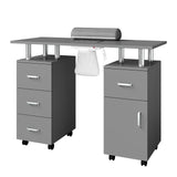 Garvee Nail Desk with Electric Dust Collector, Storage Cabinets, Lockable Wheels for Beauty Spa Salon, Grey