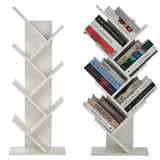 Garvee Bookshelf Tree Shape White 6-Tier Corner Shelf Space-Saving Durable Particleboard Wall-Mounted Living Room Bedroom Office