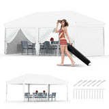 Garvee 10'x20' Pop Up Canopy Tent Outdoor Canopy One-Person Set Up Heavy Duty Commercial Instant Tent Shelter, 6-Sidewall+White - White