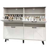Garvee Farmhouse Shoe Storage Cabinet With 4 Flip Drawers And Open Shelf, Narrow Freestanding Shoe Rack For Entryway, Hallway, Living Room, Dark Brown, Slim Design