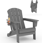 Garvee Folding Adirondack Chair HDPE Outdoor Patio Chair with Cup Holder for Patios Decks Gardens Fire Pit 30D x 29W x 35.5H Grey - Grey