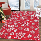 Garvee Christmas Machine Washable Area Rugs Christmas Snowflake Pattern Carpet Rug Foldable Decorative Accent Rug Farmhouse Dining Table Rug Bedroom Decor Floor Carpet, 3x5 Feet - Red Snowflake