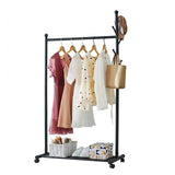 Garvee Clothing Rack On Wheels Metal Garment Stand With Hooks & Shelf Portable Home Office Storage 170cm Black - Black 105Cm
