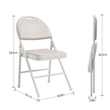 Garvee 2 Pack Folding Chairs with PU Leather Padded Cushion and Back, Metal Foldable Chair for Indoor Outdoor, Beige