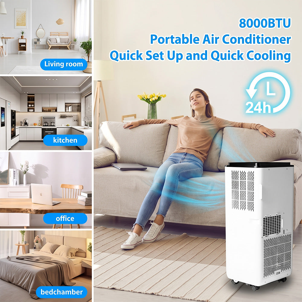 Garvee 8000 BTU Portable Air Conditioners Cool Up to 350 Sq. Ft, 3 IN 1 Portable AC Unit with Dehumidifier, Fan Modes, Floor Standing Air Conditioner for Room Garage, LED Display, 24Hrs Timer