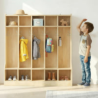 Garvee Kids Coat Locker with Bench, 10 Cubbies, Smooth Wood Surface, Daycare & Classroom, Natural Wood Finish