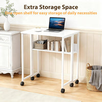Garvee Folding Desk Small Rolling Desk with Storage Shelf for Home Office Study 24.8 Inch White Space-Saving Foldable