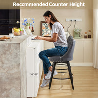 Garvee Counter Height Bar Stools Set of 2, Modern Swivel Bar Stools with Back and Wood Legs, 26" H Seat Height, Linen Fabric Gray for Kitchen Island Home Bar