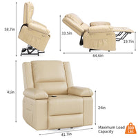 Garvee PU Leather Power Lift Recliner Chair with Massage and Heat, 8-Point Vibration, Adjustable Back and Leg Support, Electric Lift Chair Designed for Mobility Aid Elderly Relaxation, Beige