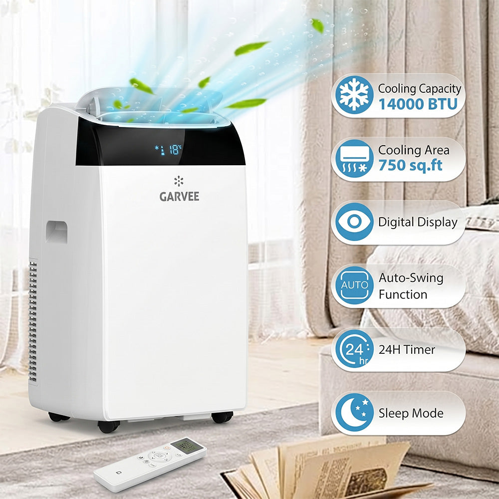 Garvee 14,000 BTU 3-in-1 Portable Air Conditioner with Dehumidifier & Fan, Portable AC Units Cools up to 750 Sq. Ft., Remote Control, Auto Swing, Sleep Mode, White Top