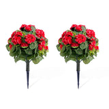 Garvee 21.6 in Artificial Topiary Flower with Ground Spike Set of 2, Red, Indoor and Outdoor Decor, PE Fake Plants, Metal Stakes
