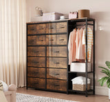 Garvee Dresser With 16 Drawers, Hanging Rod & Shelves Fabric Storage Organizer For Bedroom Closet Entryway, Spacious, Durable, Versatile