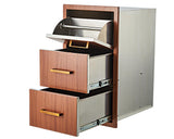 Garvee Outdoor Kitchen Drawers 17" W x 30" H x 21" D, Flush Mount Triple BBQ Drawers with Stainless Steel Handle, Paper Towel Holder Combo, Brown - Brown
