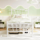 Garvee Twin XL Size Heart Shaped Metal Bed Frame With Headboard And Footboard, Platform Bed, White, Sturdy Slat Support, Underbed Storage